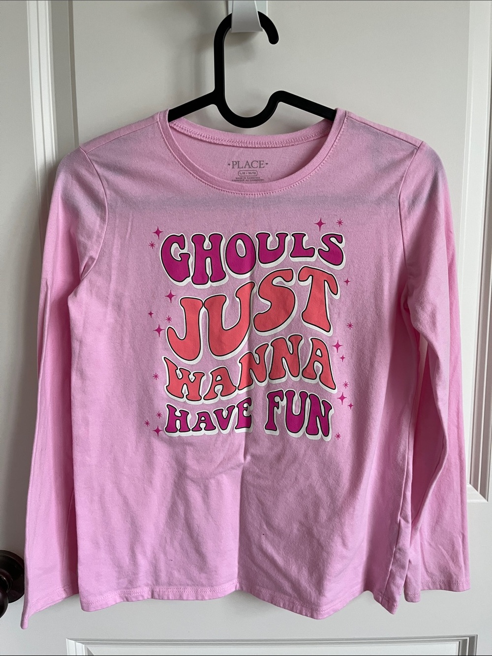 Place Pink Long Sleeve Tee with 'Ghouls Just Wanna Have Fun' Graphic